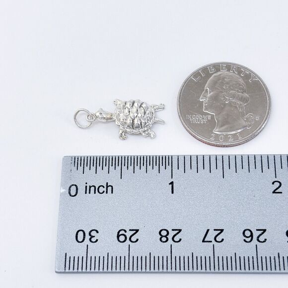 Vintage Sterling Silver 925 Textured Turtle Charm Pendant - Picture 6 of 6